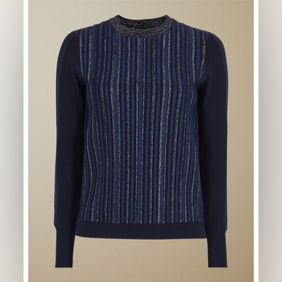 Ted Baker Women's Myree Pullover Metallic Striped Jumper Sweater Size 12 - Picture 2 of 7